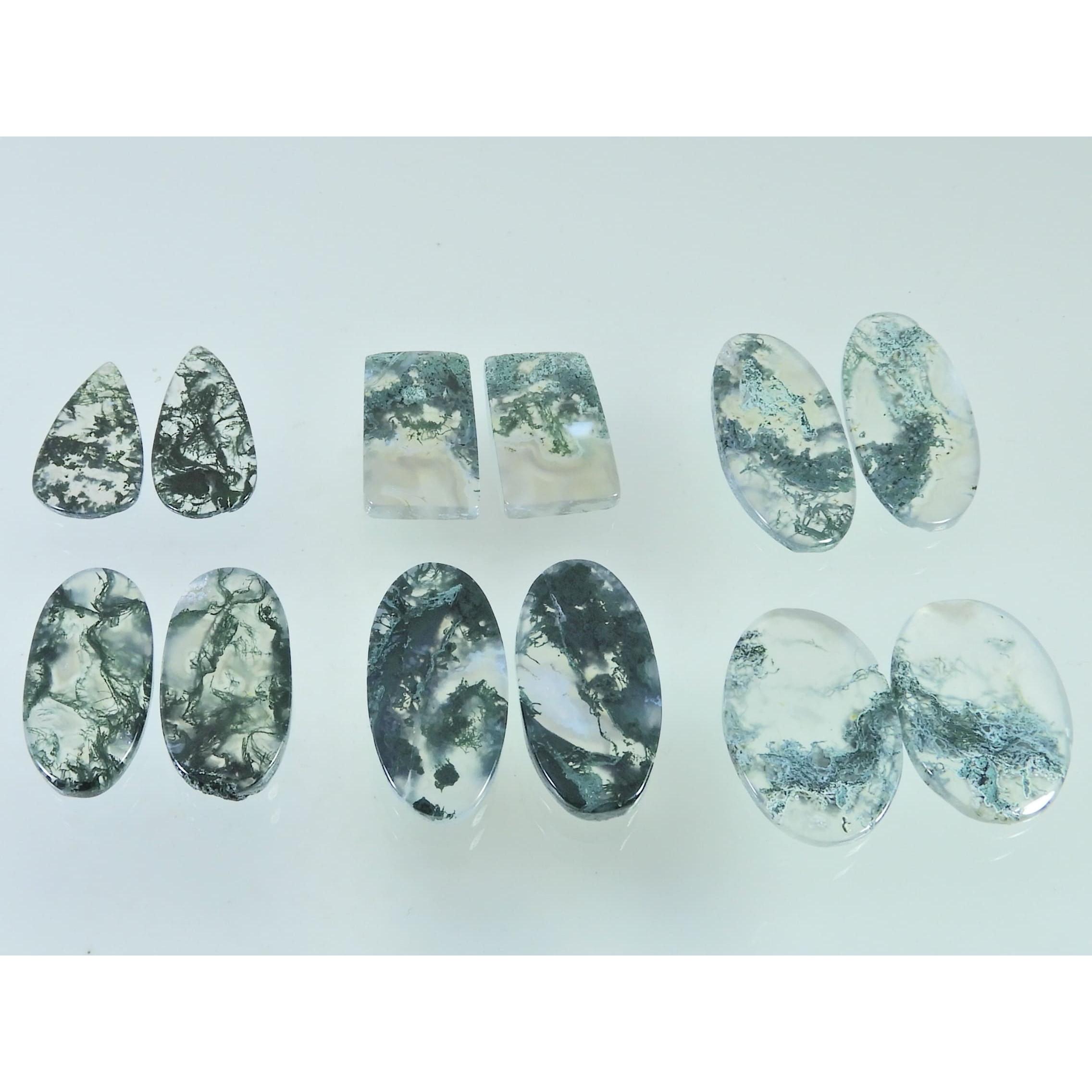 155Cts. Natural Moss Agate Matched Pair Oval Cabochon Gemstone 06Pair Lot C-2289