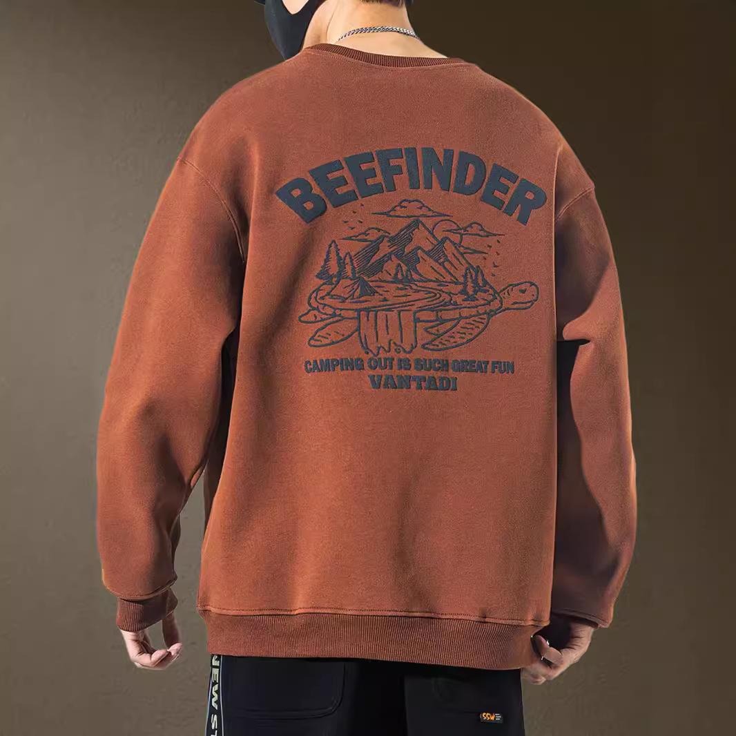 

Men s Trendy Brand Heavyweight Round Neck Sweatshirt - Autumn Loose Casual Print with Velvet Long Sleeves M fits 110-130 jin