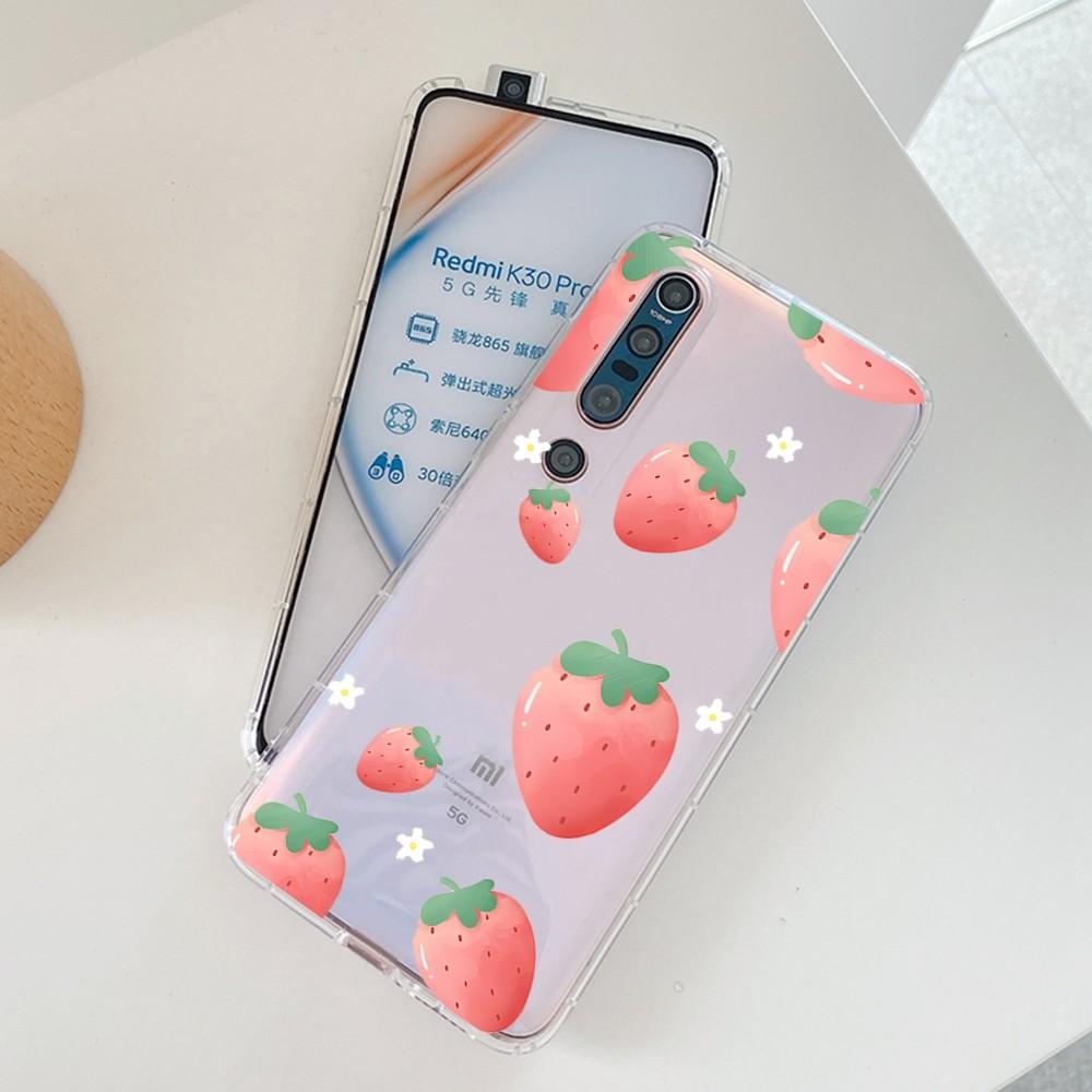 Cute Strawberry Phone Case For Samsung S 20 21 22 23 for Redmi Note7 8 9 10 for Huawei P20 30 40 Clear Case