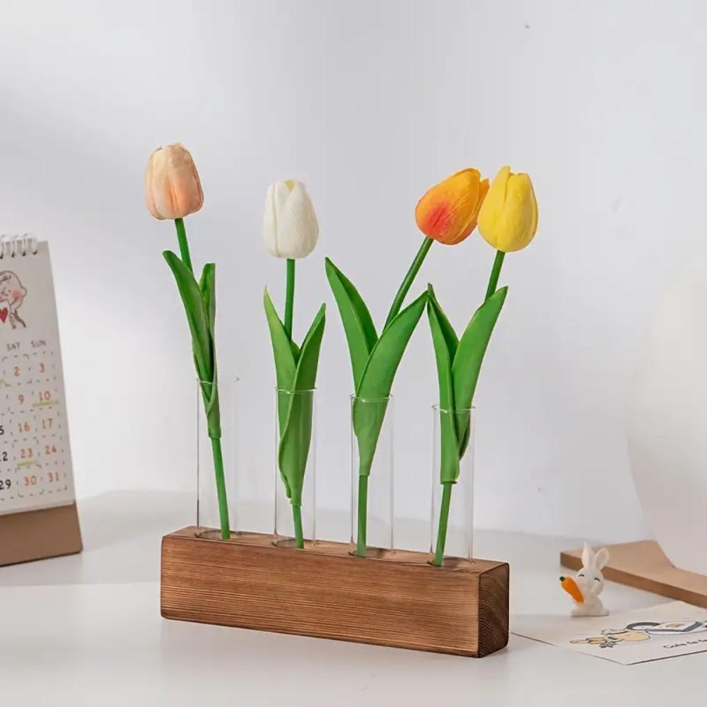Wooden Stand Test Tube Vases 3/4/5 Test Glass Tube Vases Hydroponic Plants Container Weddings