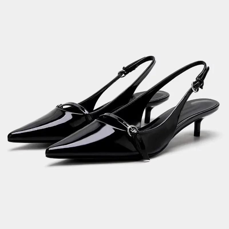 Summer New Baotou Sandals Women's Fashion Pointed Head Shallow Mouth Metal Buckle Anti-slip Wear-resistant High Heels