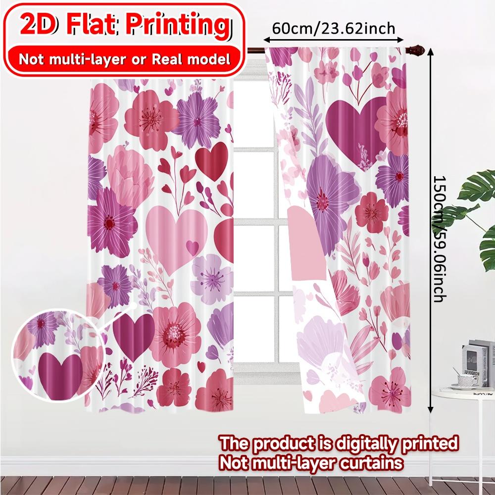Impression Plate Floral Paysage de Cœur Chic Tissu de Rideau Polyvalent Rideaux Utilisation Toutes Saisons Salon Cuisine Lot de 2 Fabriqué Polyester Décor