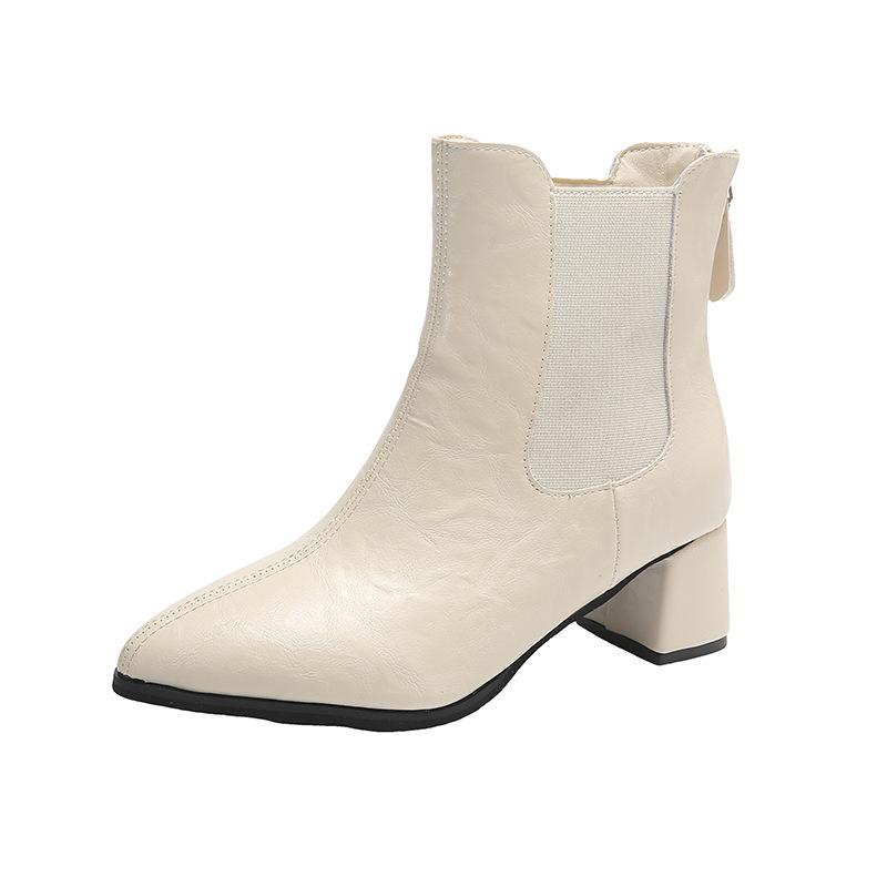 Coarse heel short boots autumn and winter new square head medium heel versatile niche thin boots popular zipper women's boots