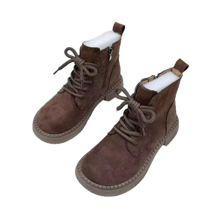 Martin boots women's flat bottom 2025 new autumn and winter British style lace-up retro short boots thick-soled heightening velvet matte boots