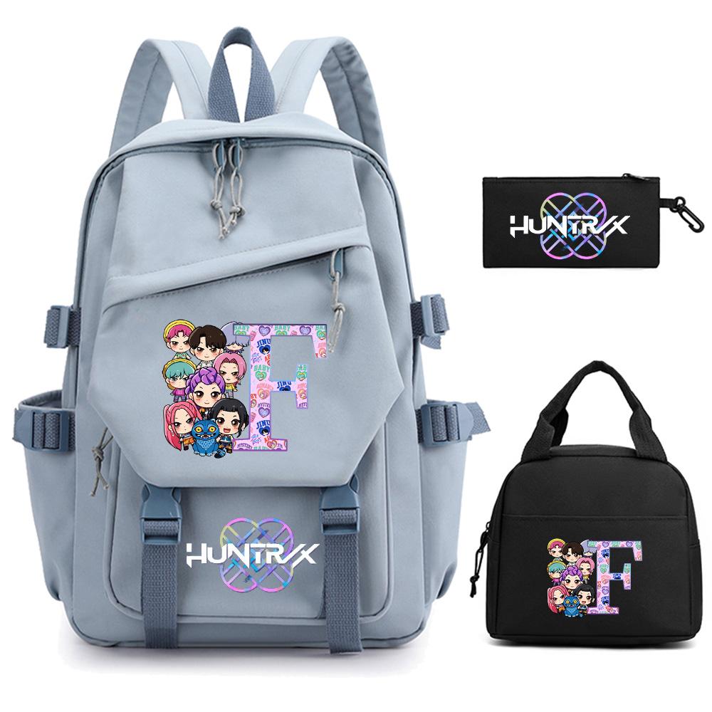 3Pcs/set Cartoon 26 English Letter Kpop Demon Hunters Printed Backpack for Teenger Children Large Capacity Schoolbag Girl Gift Women Travel Bag