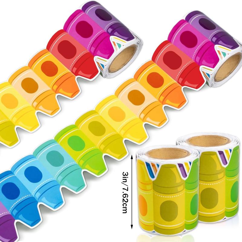 

1Roll Self Adhesive Rainbow Pencil Edge Stickers Chalkboard Bulletin Board Border Paper 3inch Border Classroom Decors