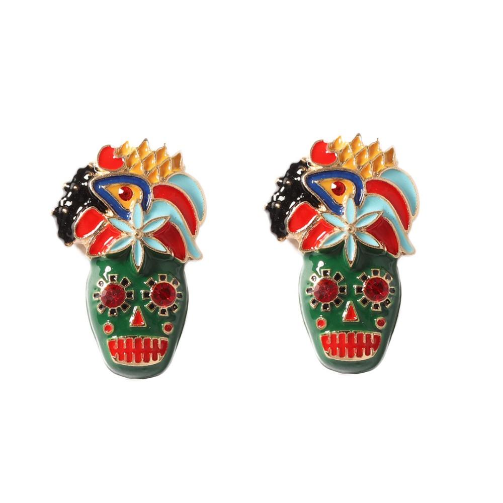 Personality Vintage Earring Rhinestone Enamel Skeleton Stud Earrings  Women