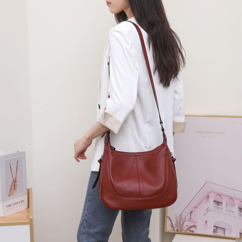 Cowhide Shoulder Women's Bag Large Capacity Messenger Tote Bag Mommy Bag Fashionable Simple Shopping Bag
