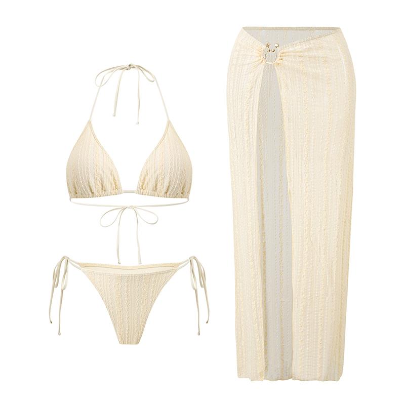 

Sexy Beige Long Skirt 3 Piece Bikini Set Women Push Up Bra Thong Swimsuit Summer Bathing Suit Holiday Cover Up Swimwear S бежевый