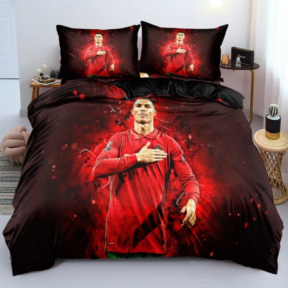 Housse de couette taie d'oreiller étoile de football Literie Décoration de chambre Cadeau enfant adulte Lit simple double Grande TailleHousse de couette à fermeture éclair 100×135cm