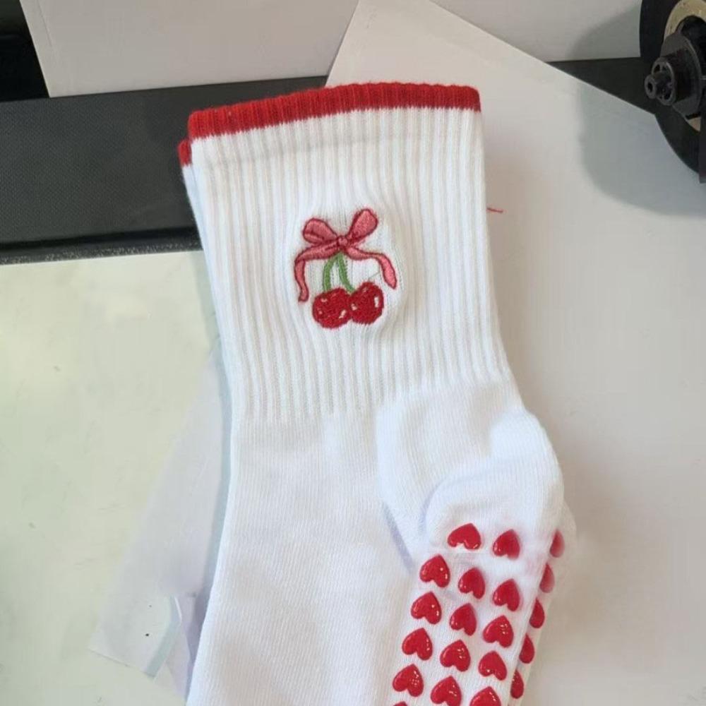 Breathable Pilates Socks Harajuku Street Cherry Embroidery Socks New Yoga Socks