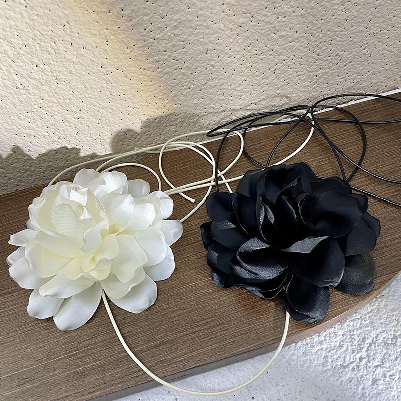 Vintage French Chic Black Flower Ribbon Choker Necklace