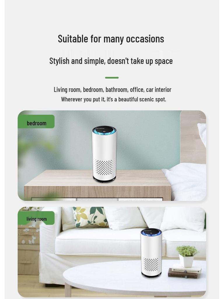 Car Negative Ion HEPA Air Purifier with Activated Carbon Filter for Odor & Formaldehyde Removal, Desktop Oxygen Bar, Aromatherapy Function