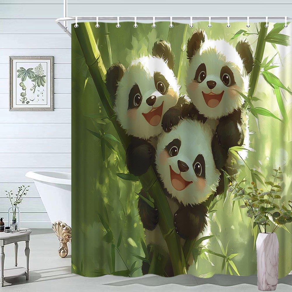 

Cute Panda Shower Curtain - Triplet Pandas Climbing Bamboo, Fun Animal Pattern,Polyester Fabric,Includes 12 Hooks,Bathroom Decor W60H190(CM)-1 Pcs