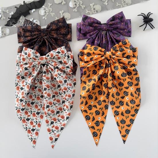 Pumpkin Hairpin Halloween Silky Satin Hair Bows, Big Ribbon Bow Clips, Oversized Long Tail Barrettes, Clip Cute Ghost Witch Hat Spider Web Hairpins