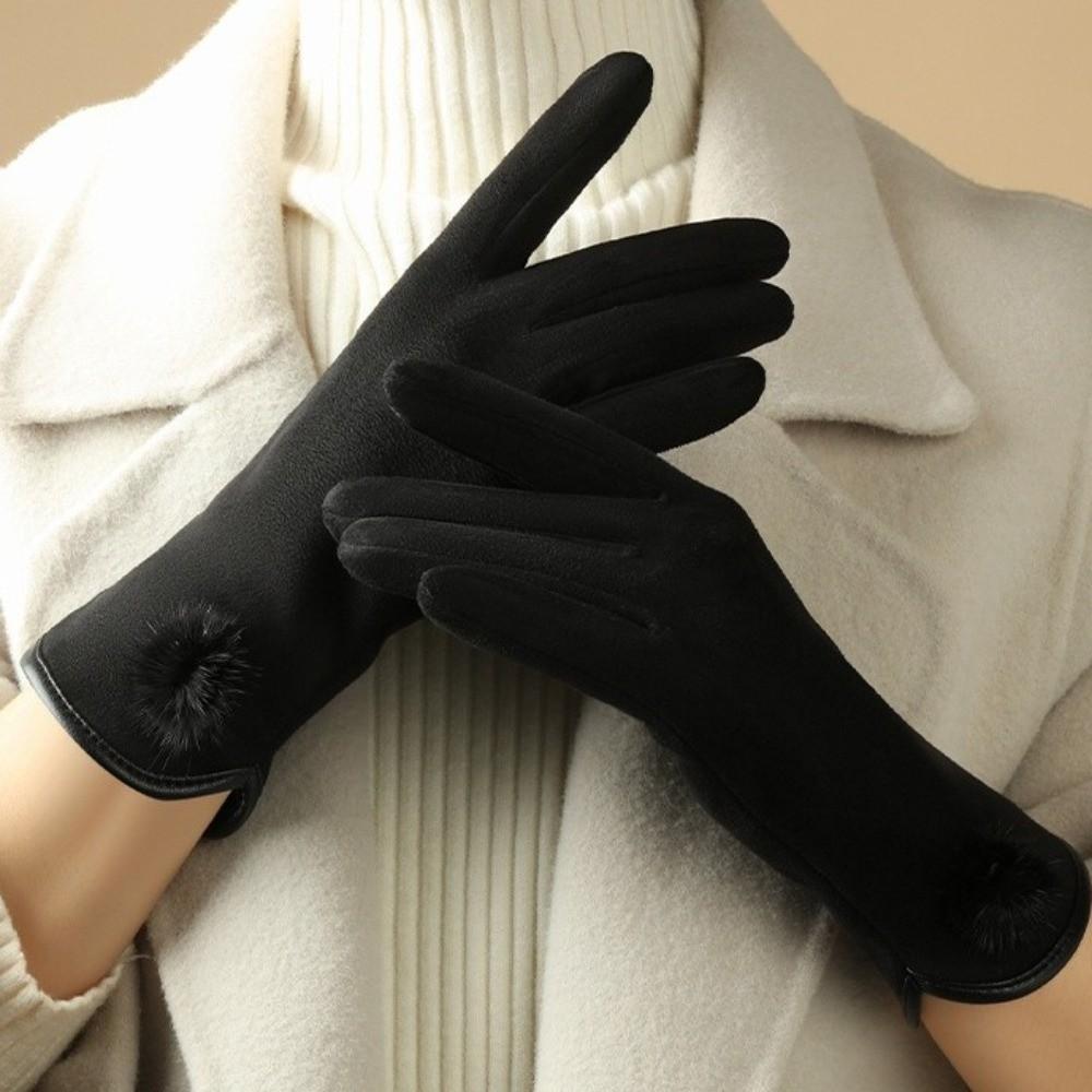 Windproof Winter Women's Gloves Full Finger Cycling Mittens Elegant Suede Gloves Outdoor