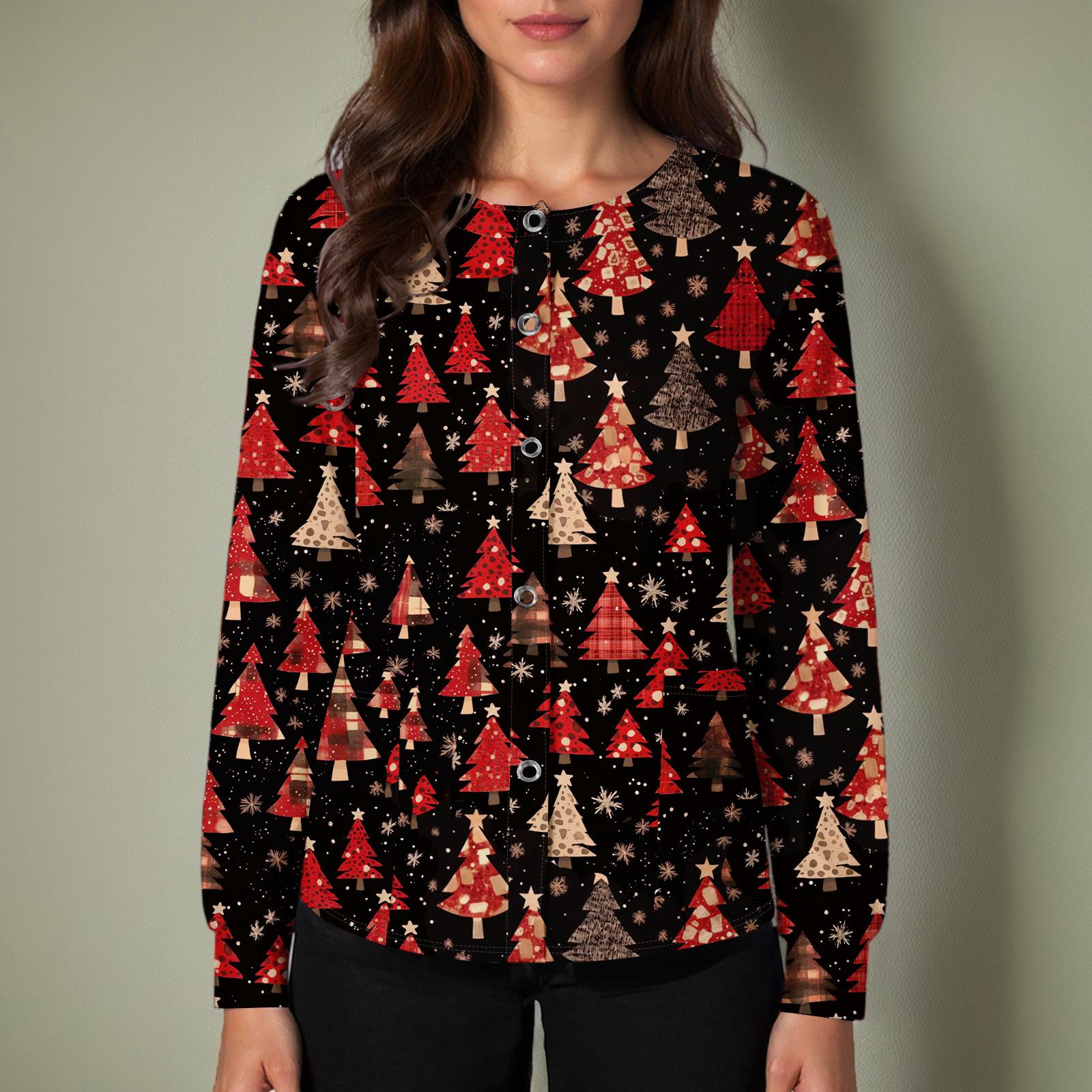 

Женский повседневный однобортный однобортный защитная одежда с рождественским принтом и длинными рукавами, кардиган, топ XL