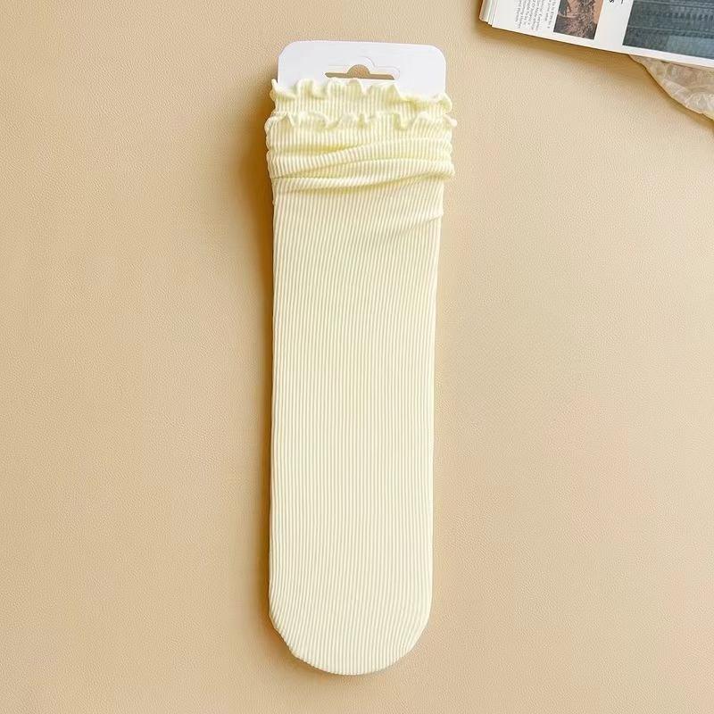 Female Summer Thin Wooden Ear Edge High Elastic Loose Mouth Ice Ice Pile Socks