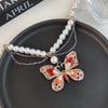 Rhinestone Vintage Metal Necklace Tassel Women's Choker Retro Butterfly Pearl Necklace  Girls