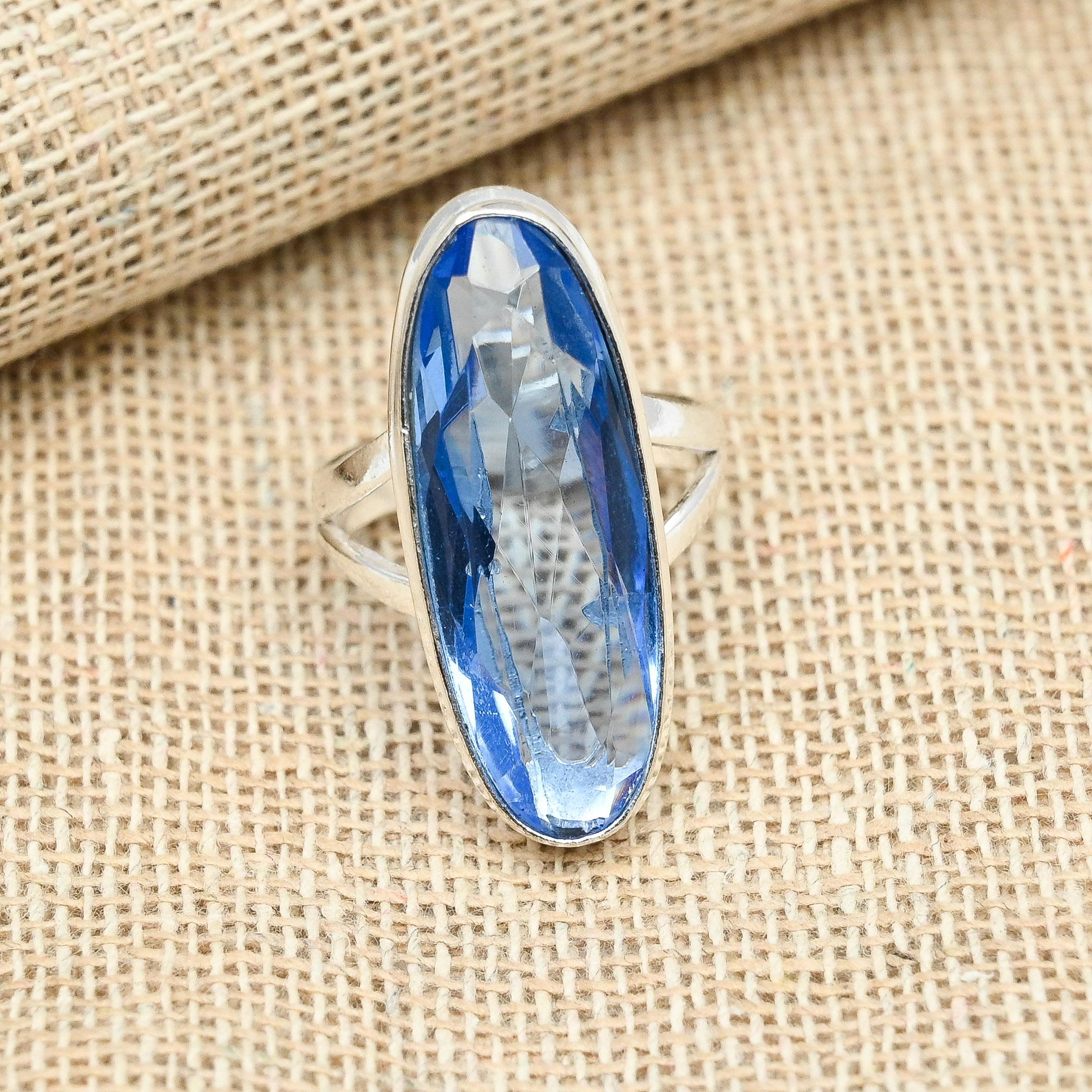 

Женское кольцо из стерлингового серебра 925 пробы с голубым топазом AAA +, уникальные ювелирные изделия ручной работы 8 синий