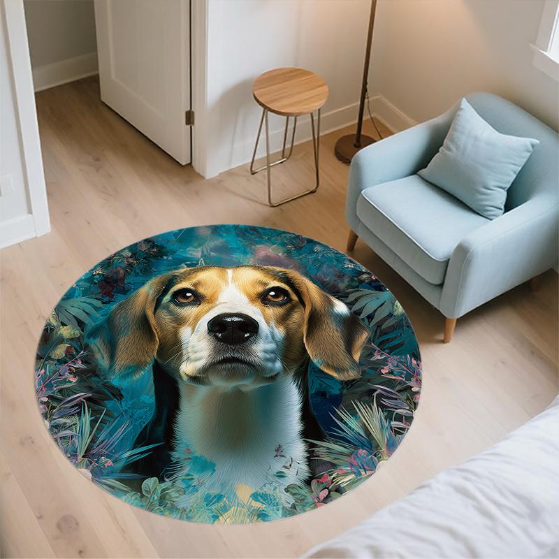 Beagle and Leaves Pattern Round rug,Carpet Rug for Living Room Bedroom  Playroom ,Non-slip Floor Mat,Holiday Gifts and Birthday Gifts.