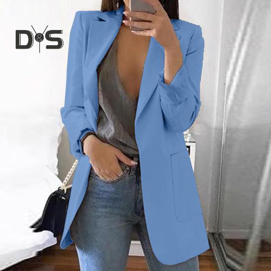 Women Suit Coat Lapel Long Sleeve Open Front Suit Jacket with Pockets Slim Fit Solid Color Business Office Lady Outwear