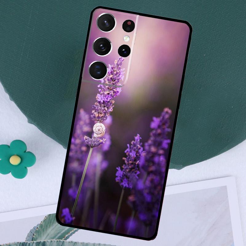 Purple Flowers Lavender Case For Samsung Galaxy S24 Ultra S23 S22 S21 Plus Note 10 Note 20 S9 S10 S20 S21 FE Cover