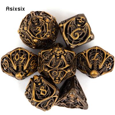 7 Pcs Orange Skull Metal Dice Hollow Metal Polyhedral Dice Set Suitable for Role-Playing RPG  Board Game Card Game