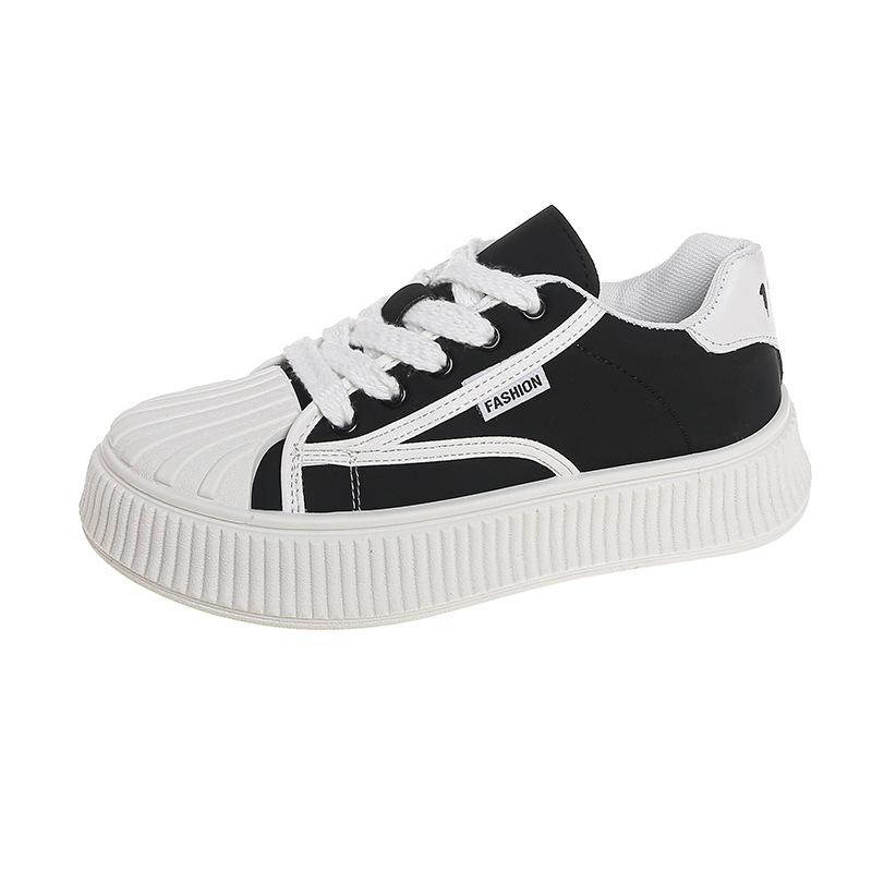 

Женские белые туфли на платформе Shell Head, осенние новые модные повседневные туфли на плоской подошве в форме печенья, кроссовки 40 чёрный