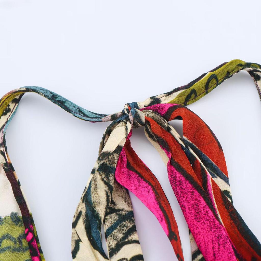 2025 Summer Women's Fashion: European & American Style Halter Print Dress