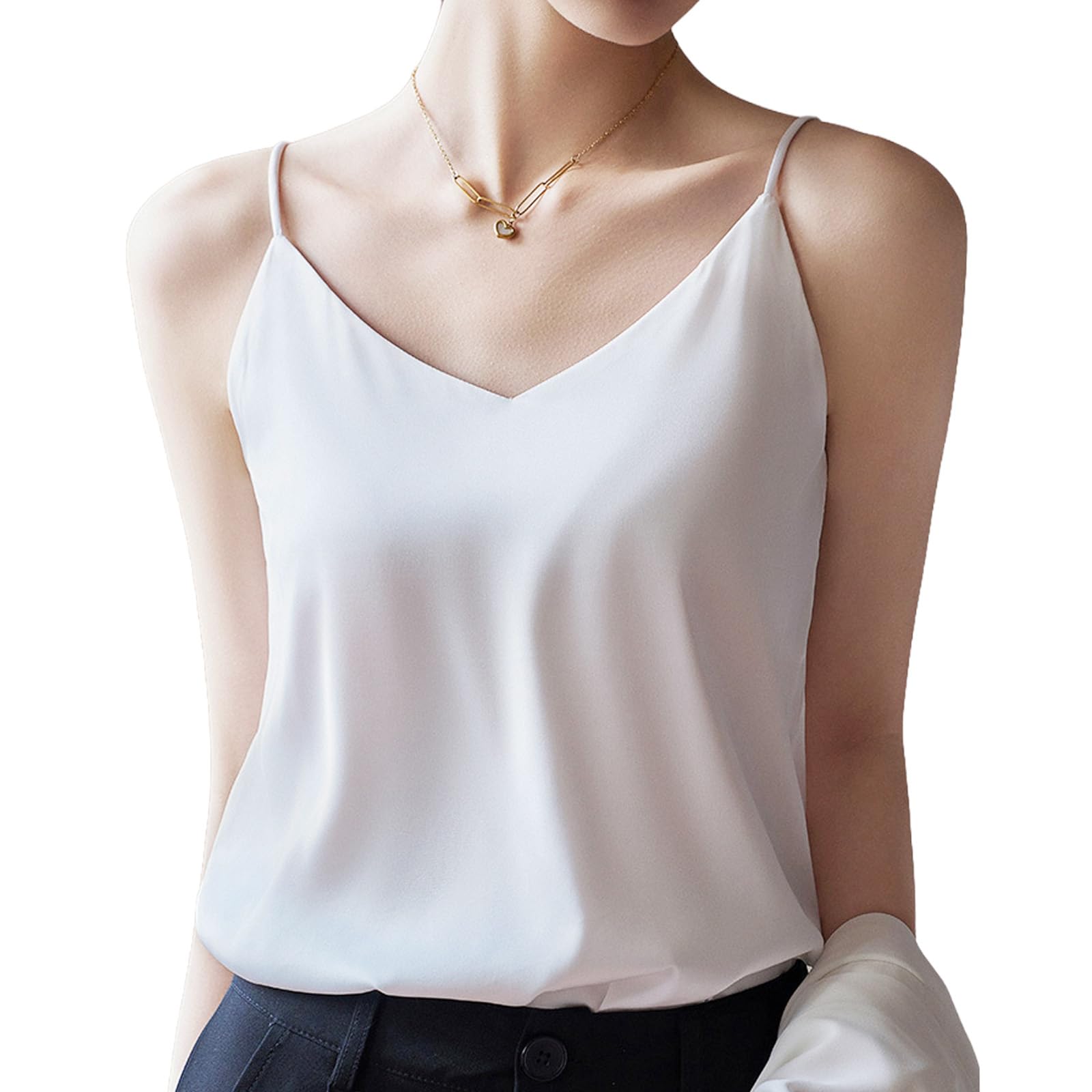 

Vehmia Летний шелк Простой сатин Легкий для и Идеальный как домашняя одежда или костюм Удобный и дышащий для повседневной носки Мягкий и Женская майка, белый