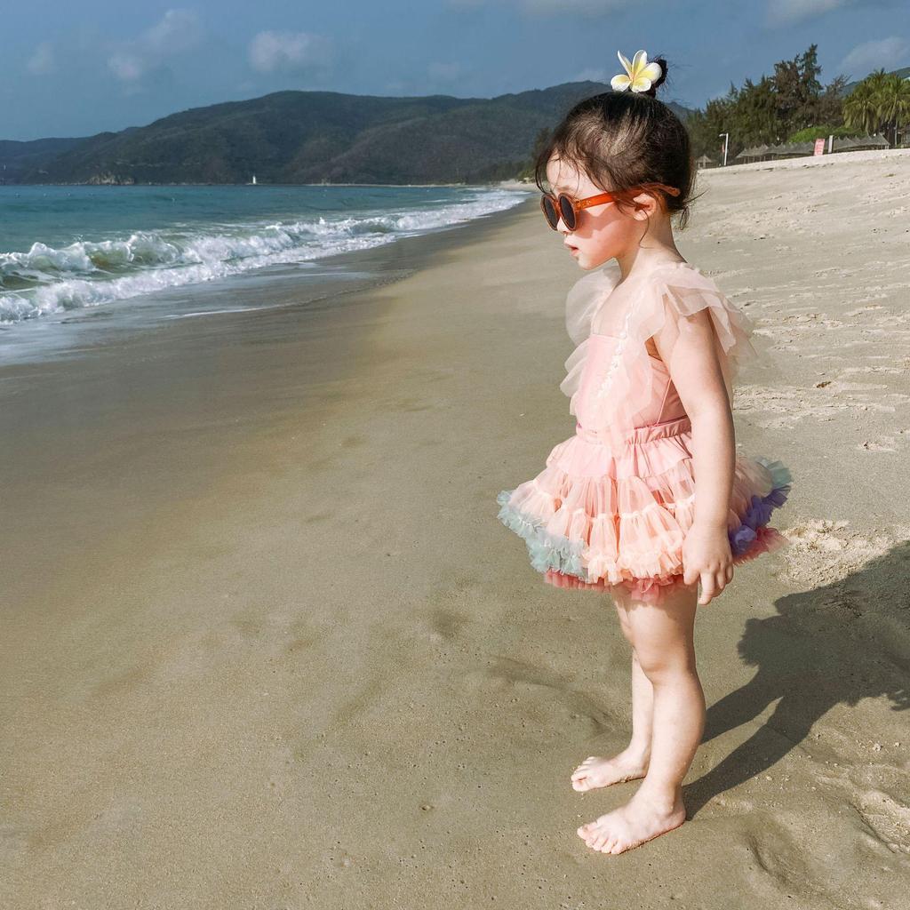 Girls' One-Piece Quick-Dry Swimsuit with Tulle Skirt - Princess Fairy Style for Toddlers and Children