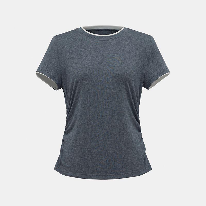 Yaling [Series] Huaiqi/Fake Two-Piece Contrast Color Round Neck Knit T-shirt Women Summer Pleated Design Short Sleeve Top