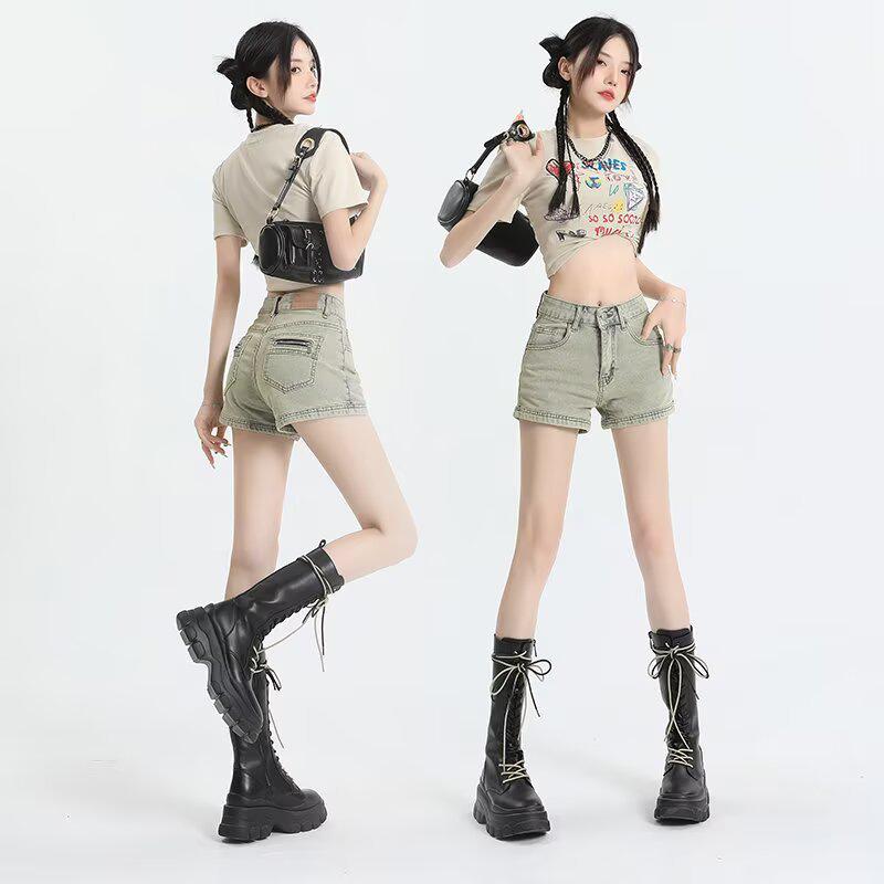 2025 Summer Women's Retro High Waist Plus Size Denim A-line Shorts