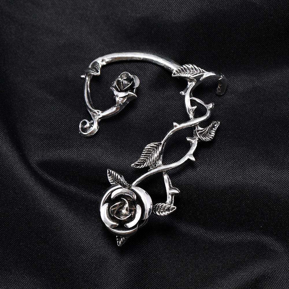 Punk Dark Flower Ear Cuffs Jewelry With Electroplated Finish For Fashion Women