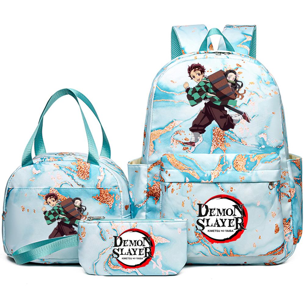 3Pcs/set Demon Slayer Printed Backpack with Handbag Pencil Case Teenager Student Girl Boy Large Capacity Waterproof Bookbag Schoolbag Travel Bag Gift