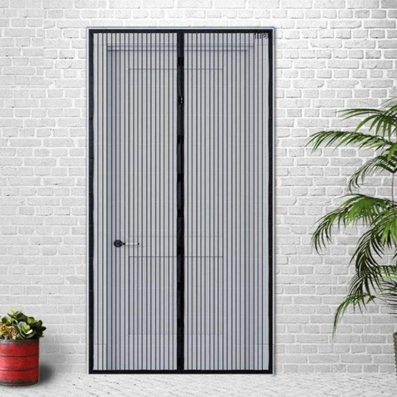 Magnetic Snap Screen Door Curtain, Polyester Meshes Frame Hook, Fit Door Up To 210cm