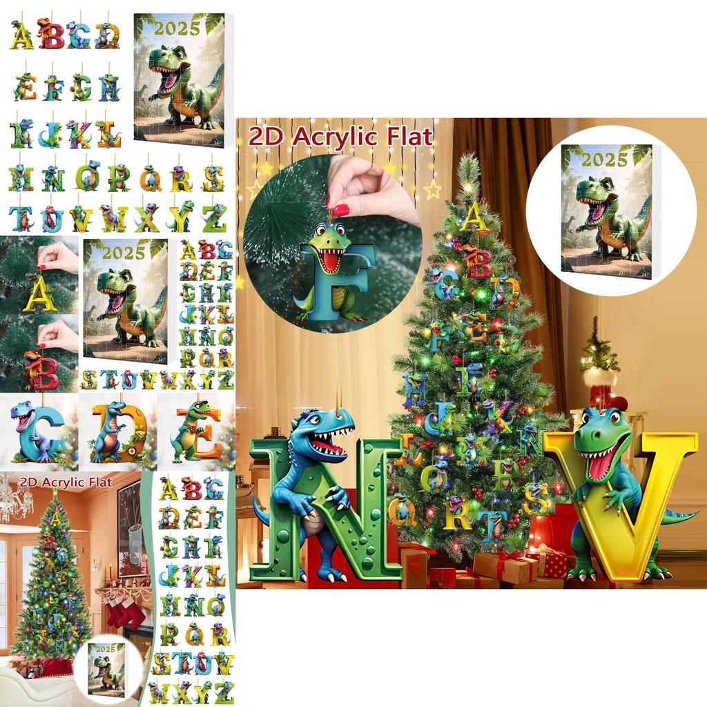 Dinosaur Christmas Countdown Calendar With Acrylic Dinosaur Accessories For Festive Decor