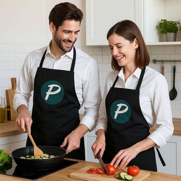 Tablier de cuisine - PLANETEE - Biquette Travailler Dur - Noir - Coton épais 90x60 cm - Impression bretonne