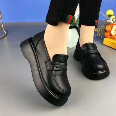 Leather Women's Loafers Women's Casual Comfortable Black Soft-soled Small Leather Shoes Women's Shoes Single Shoes Non-slip Shoes British Style