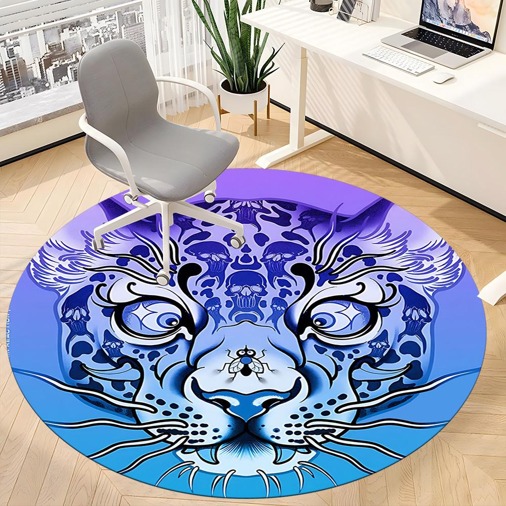 1pc Tiger Skull Office Round Area Rug, Indoor Mat Suitable For Office, Under Office Chairs Bedroom Living Room Home Decor, Room Deco