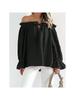 Damen Schulterfrei Bluse Langarm Rüschen Tunika Top Elegant Lässig