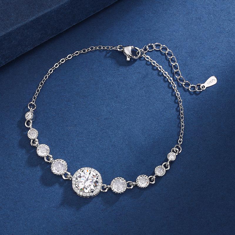 Simple Zircon Four-Piece Jewelry Set Premium Round Necklace Bracelet Earrings Ring Chic Minimalist Temperament