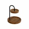 TwoTier Tabletop Rack WoodGrain Finish Round Storage Black Metal Countertop Organizer for
