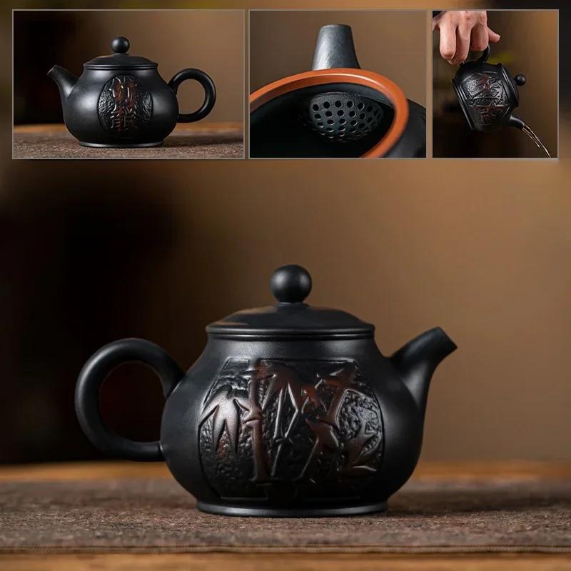 Цзяньшуйская глина Фиолетовая глина Резьба Чайник Ручная роспись Антикварный Рельефный Чайник Бытовой Чайник Набор для чая Кунг-фу Чайник