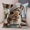Realistic Cute Fluffy Bunny Print Throw Pillow Cover Soft Gentle Skin Touch Warm Tone Sofa Bedroom Home Decor Present
