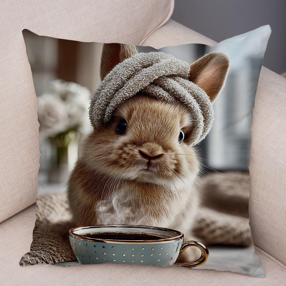 Realistic Cute Fluffy Bunny Print Throw Pillow Cover Soft Gentle Skin Touch Warm Tone Sofa Bedroom Home Decor Present