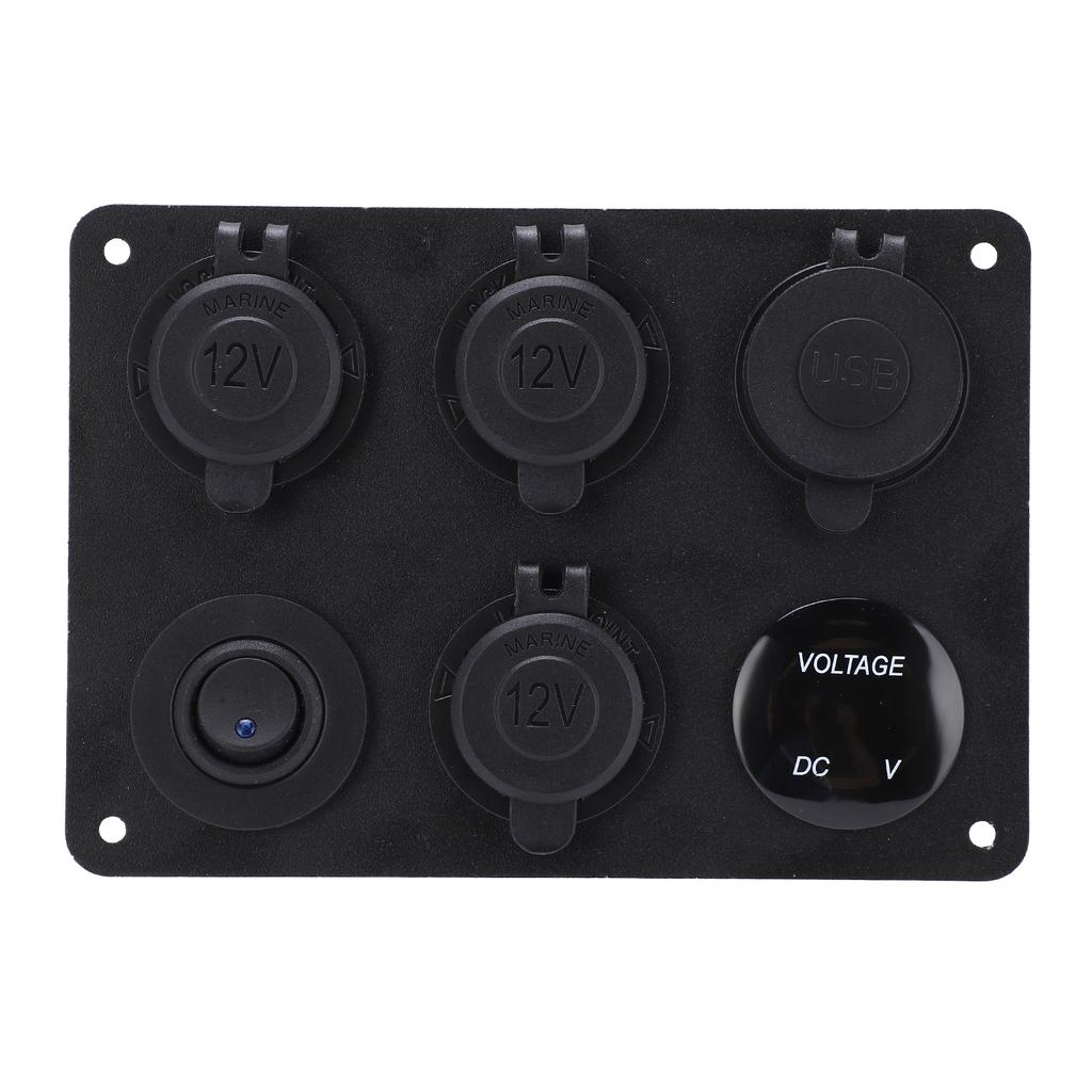 Switch Panel 6 Gang Waterproof LED Digital Display Voltmeter USB On Off Kit for Car RV Yacht