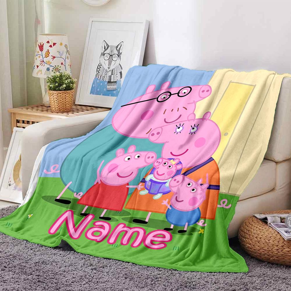 Custom Name Peppa Pig Theme Printed Blanket - Perfect for Couch, Bed, Travel & Outdoor Use | Machine Washable, Cozy & Durable.