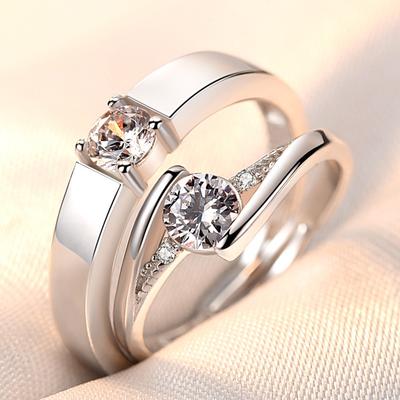 Romantic Lovers' Couple Rings for Men Women Cubic Zircon Stone Geometric Wedding Ring Size Adjustable Valentine's Day Best Gifts